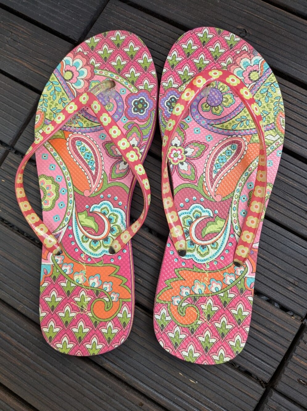 Vera Bradley Flip Flops Paisley Pink Green Size 9/10 Women's